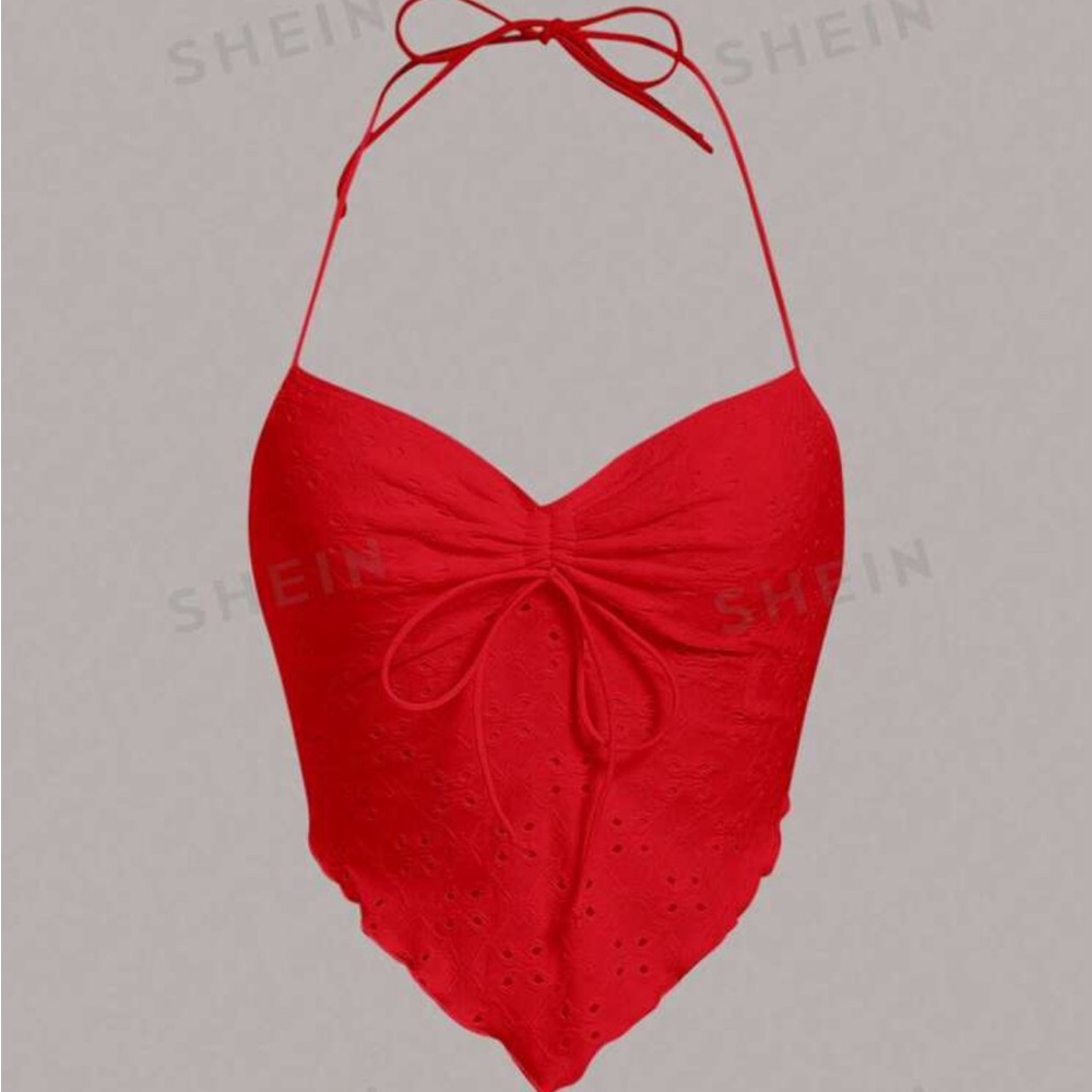 SHEIN WYWH Drawstring Front Bandana Hem Backless Halter Top